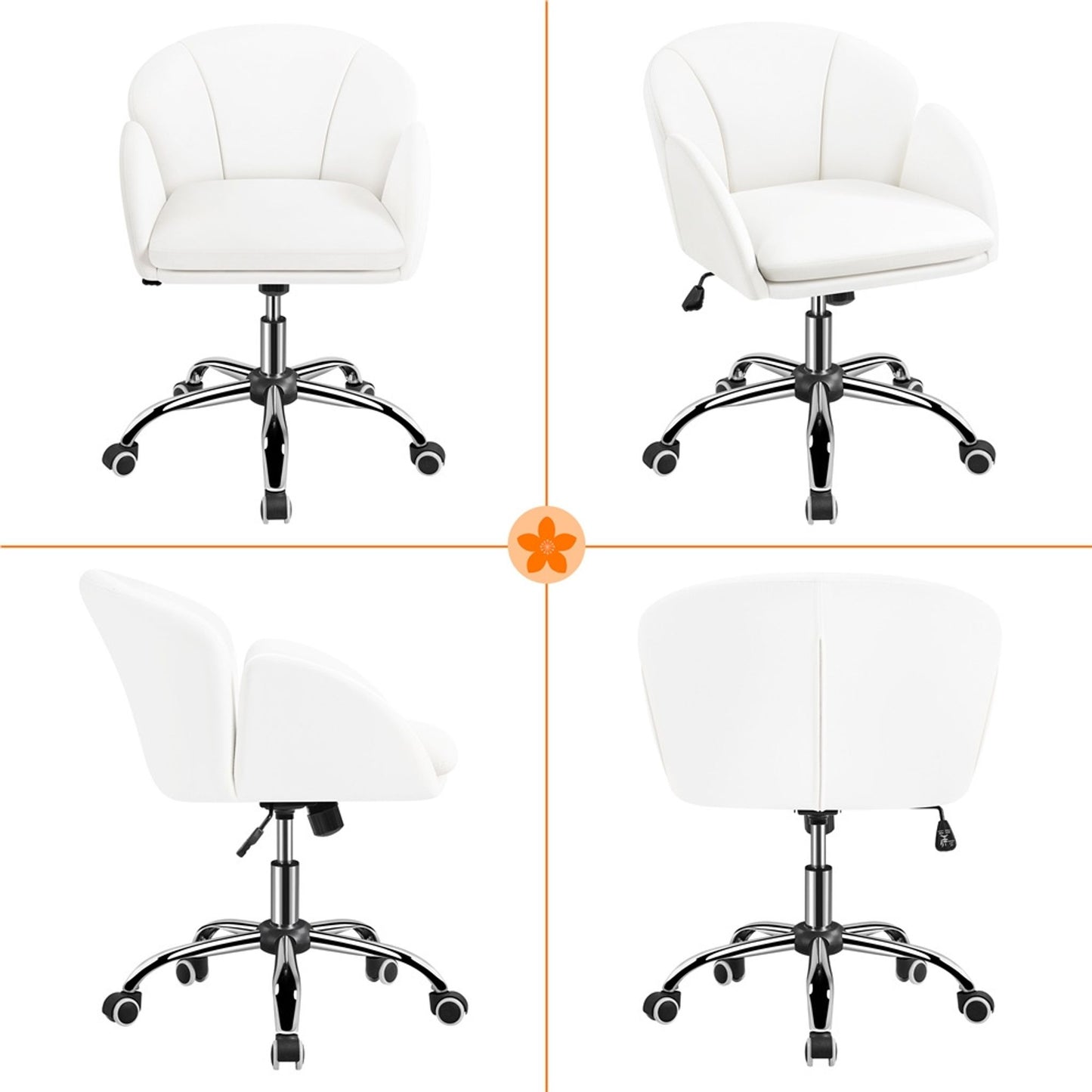 Chaise de bureau Yaheetech, chaise pivotante à roulettes - hauteur réglable - simili-cuir - charge maximale de 136 kg - 60 x 61 x 72-81,5 cm - blanche