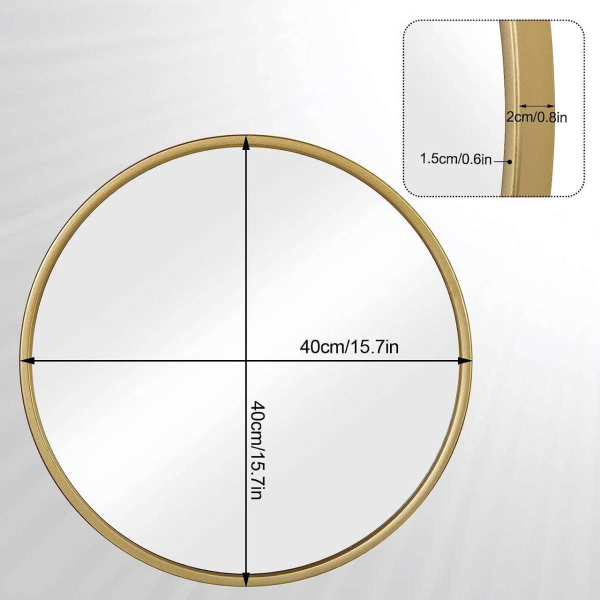 Miroir mural rond WOLTU doré – Miroir moderne avec cadre métallique – Ø 40 x 2 cm