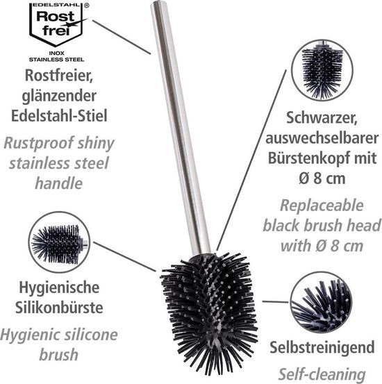 Brosse de toilettes Wenko 8 x 35 cm, silicone/acier inoxydable, noir