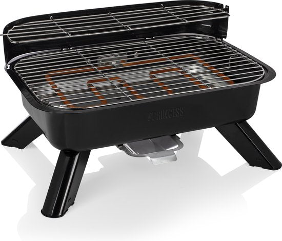 Barbecue hybride Princess 112252 – 2 000 W – Barbecue électrique ou au charbon de bois – Modèle de table compact – Idéal pour le balcon et le camping – 44 x 29 cm