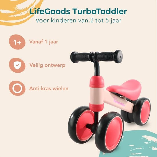 LifeGoods TurboToddler Balance Bike - Jouets à partir de 1 an - Garçons et filles - Scooter pour enfants - Rose