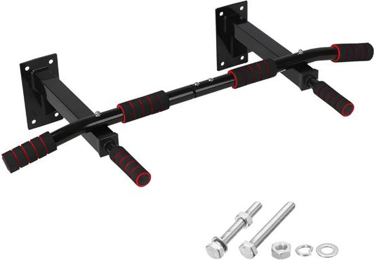 TTD® Premium Pull Up Bar - Pull Up Station - Wall Mount Pull Up Bar - Dip Station - Dip Bars - Home Sports - Home Fitness - Premium materials - Extra sturdy mounting parts - Home workout - Black/Red