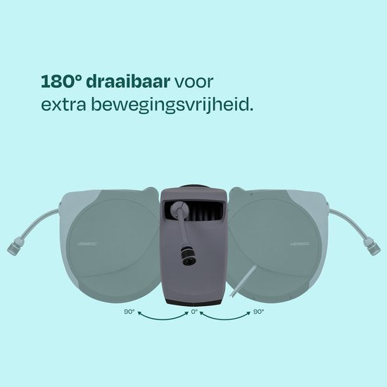Enrouleur de tuyau automatique VONROC – boîtier mural – Avec tuyau d'arrosage haut de gamme de 30 m, pistolet d'arrosage à 8 jets et raccords – noir/gris