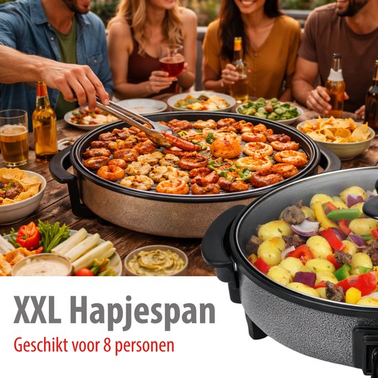 Poêle à frire Alpina - Poêle de fête avec couvercle et thermostat - Revêtement antiadhésif pour la cuisson et le maintien au chaud - Poêle à frire électrique de 1 500 W avec couvercle en verre - Poignées « Cooltouch » - Ø 40 cm