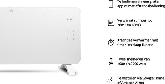 FlinQ Smart Panel Heater with WiFi - Chauffage électrique - Panneau chauffant - Chauffage électrique - Convecteur - Chauffage portable - 2000W - Blanc