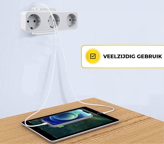 Multiprise MostEssential Premium 5-en-1 - Multiprise - 3 prises électriques et 2 ports USB - Horizontale - Blanche