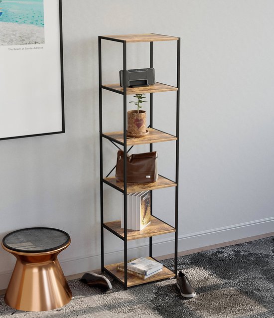 Armoire murale bibliothèque Robuste - industrielle - métal bois - 40 x 40 x 174 cm