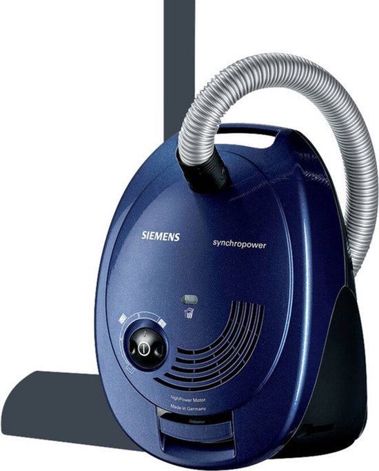 Aspirateur Siemens VS06A111 SynchroPower avec sac – Compact – 600 W – Sac à poussière de 4 L – Bleu/Noir