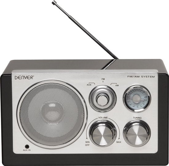 Denver Radio FM portable - Rétro - Fonctionne sur piles ou secteur - Radio de cuisine - AM - FM - TR61 - Noir