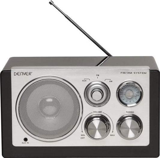 Denver Radio FM portable - Rétro - Fonctionne sur piles ou secteur - Radio de cuisine - AM - FM - TR61 - Noir
