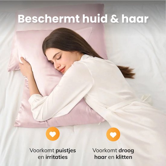 Ensemble de taies d'oreiller en satin - bonnet et masque de sommeil inclus - 60x70 cm - Bonnet de nuit - Boucles - Satin - Moerbij - Soie - Beauté - Soie - Douce - Satin rose - Soft & Silky