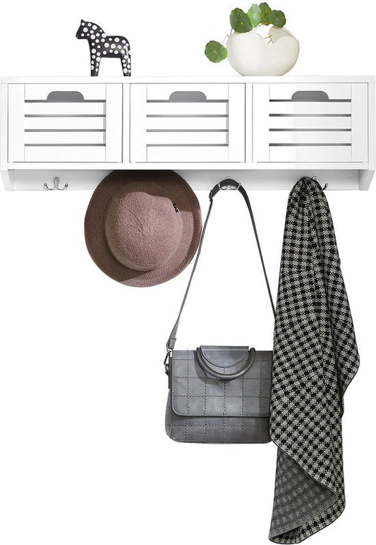 SoBuy FHK19-W Porte-manteau mural - Etagère murale blanche avec paniers et crochets