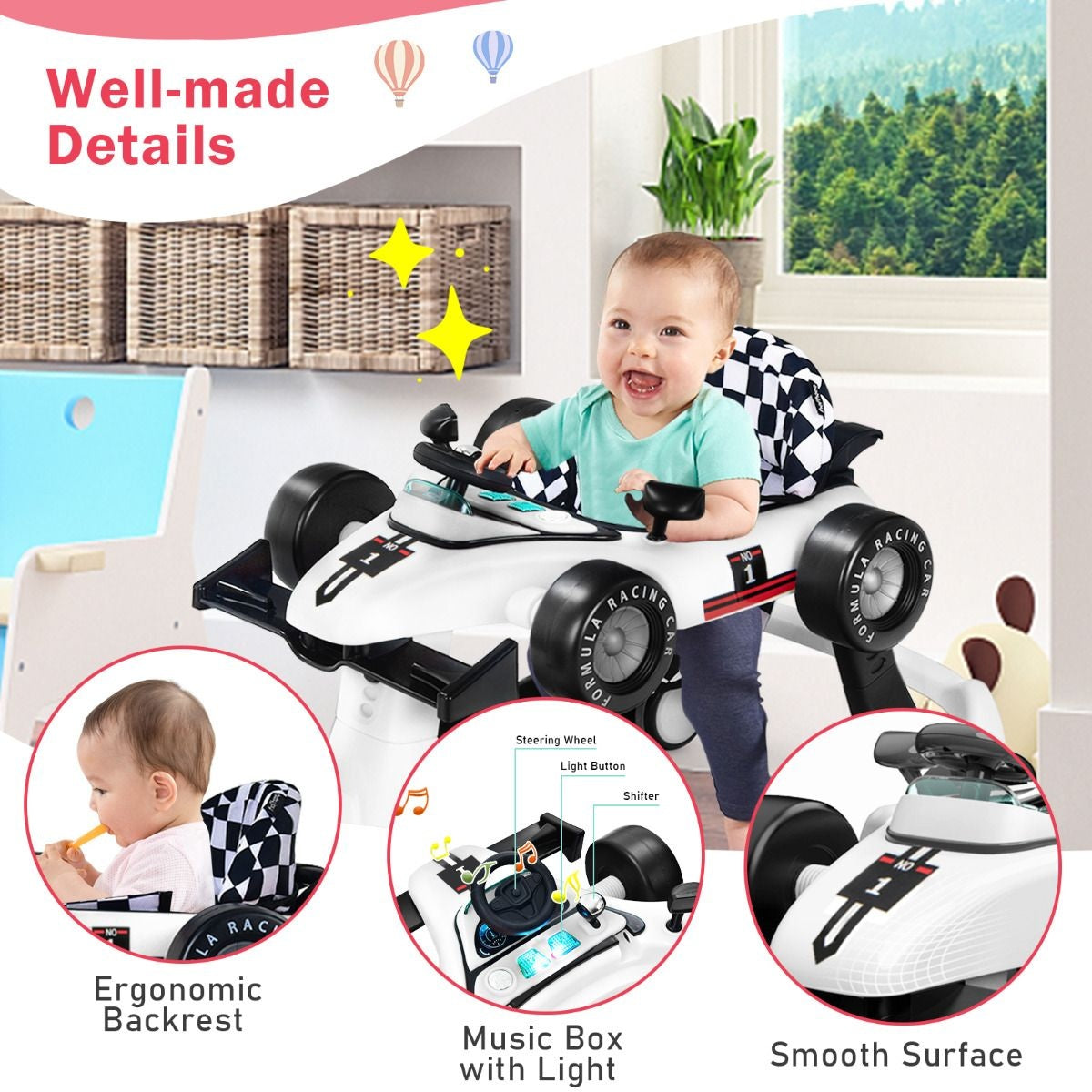 Poussette 4-en-1 avec hauteur et vitesse réglables Chariot pour bébé avec patins antidérapants Poussette pliable Noir/jaune/bleu/gris/blanc/rouge