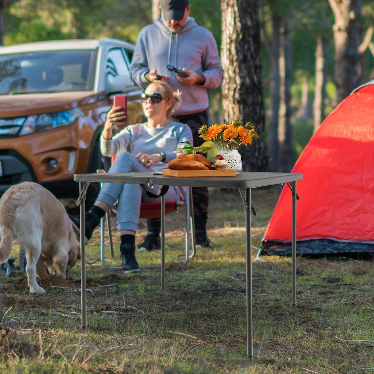 Table de camping pliable Coast - Portable avec poignée - Légère - Grise 86 x 86 x 73 cm