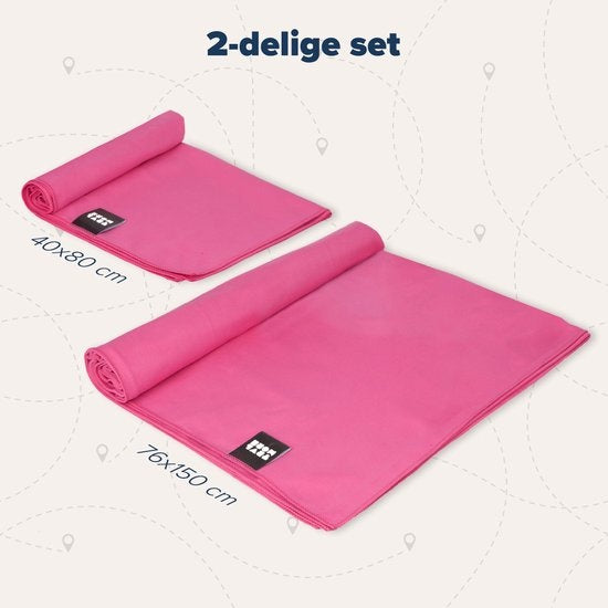 TRVLMORE Set de serviettes de voyage en microfibre - 2 pièces - Petit (40 x 80 cm) & Grand (76 x 150 cm) - Microfibre - Rose