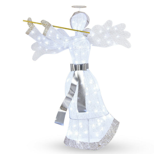 Ange illuminé Décoration de Noël - 150 cm de haut - Blanc et or - 100 LED - Pour l'intérieur et l'extérieur