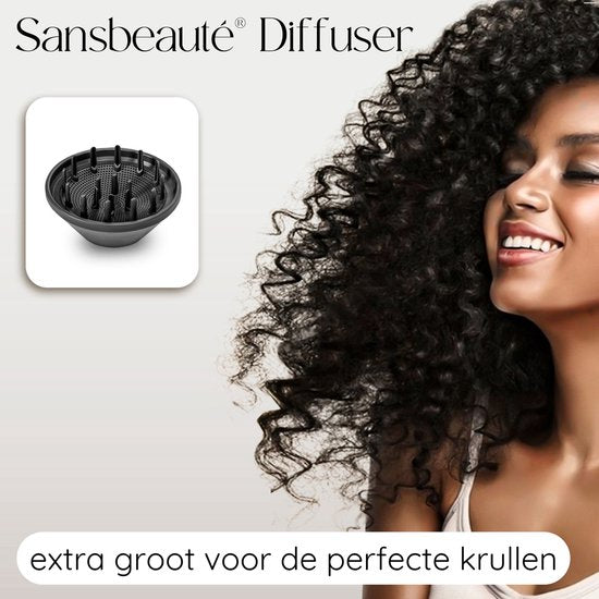 Sansbeauté® Sèche-cheveux avec diffuseur - Boucles - 110 000 tr/min - Sèche-cheveux ionique avec brosse - 3 étapes - 3 accessoires - Sèche-cheveux de voyage - Coolshot - Sèche-cheveux avec diffuseur - Sèche-cheveux - 2000W - EssentiaPRO®.
