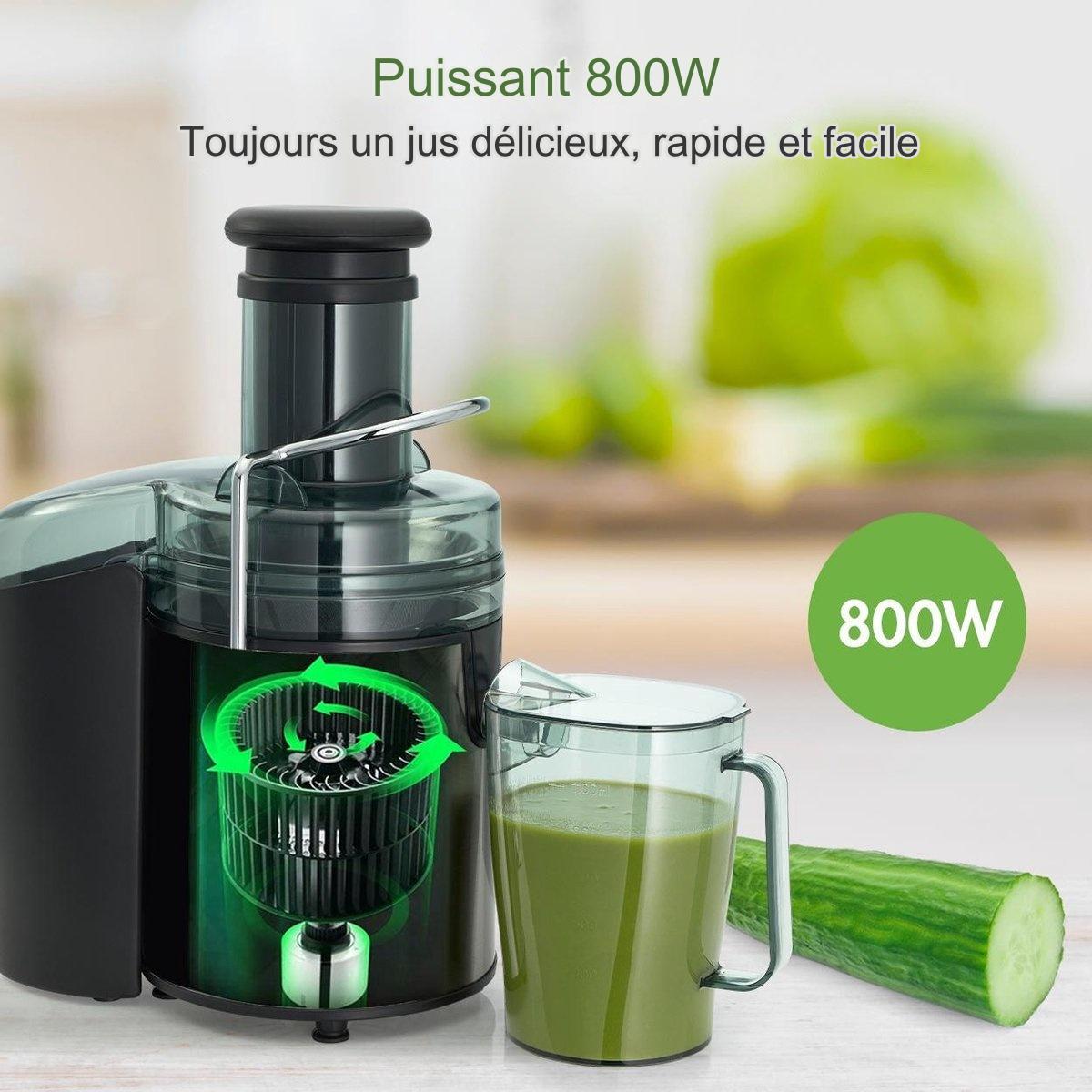 Centrifugeuse - KitchenBrothers - Extracteur de jus - Fruits et légumes - 1100ml - 800W - Noir