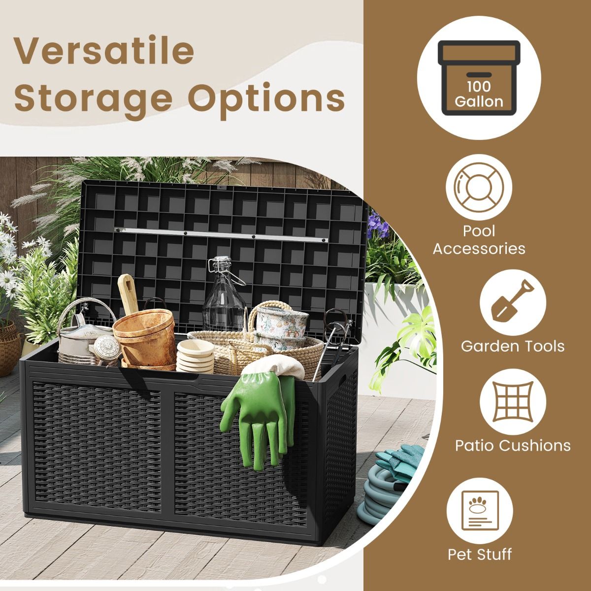 Coast Coffre de jardin à roulettes - coffre de rangement étanche - banc - noir - 380 litres