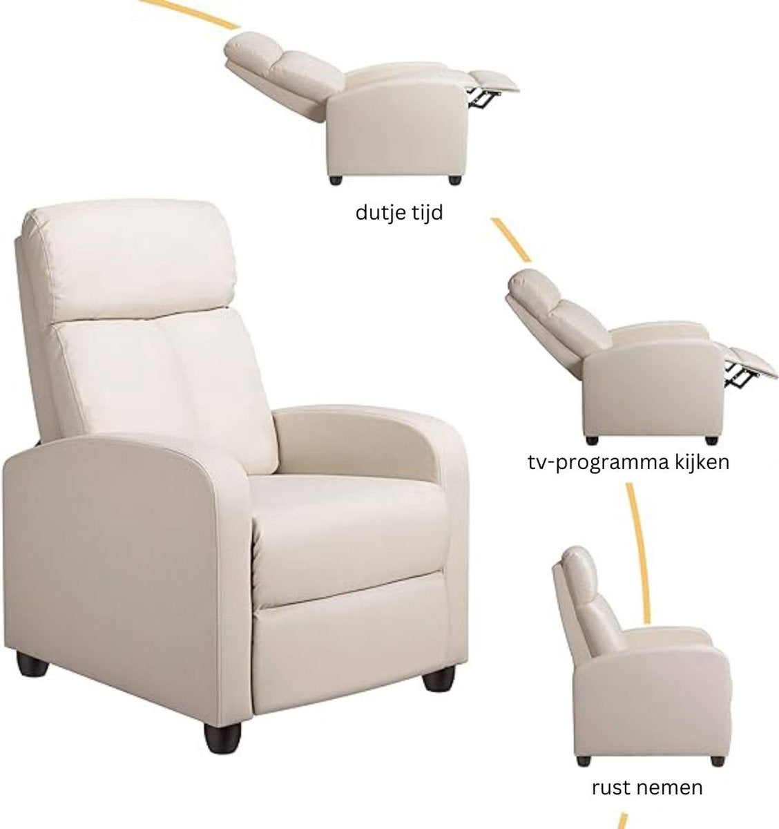 Fauteuil de relaxation Yaheetech - Noir - Cuir PU - Réglable - 120 kg - Avec repose-pieds