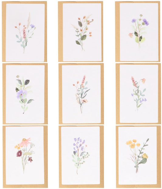 Partizzle - Lot de 36 cartes de vœux fleurs sèches - 15 x 10 cm & motif aquarelle - avec enveloppes kraft et intérieur vierge - pour mariage et félicitations - papier FSC multicolore