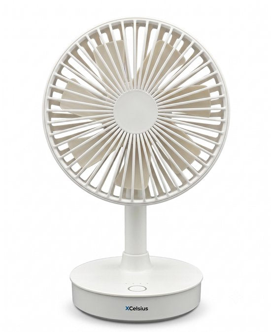 Ventilateur de table sans fil XCelsius® - Ventilateur de bureau, de table et de poste de travail - Rechargeable via USB-C - 4 vitesses - Mode oscillant - Inclinable - Utilisable pendant la recharge - Blanc