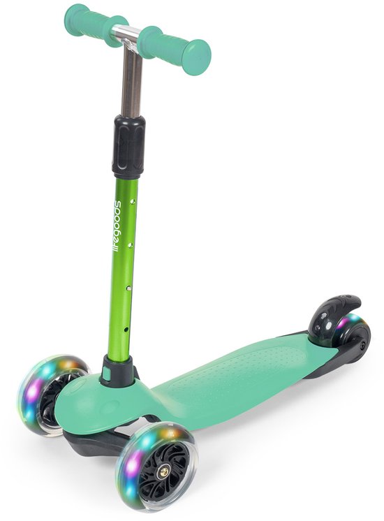 Trottinette LifeGoods pour enfants - 2 à 5 ans - 3 roues lumineuses à LED - Hauteur réglable - Garçons/Filles - Vert menthe