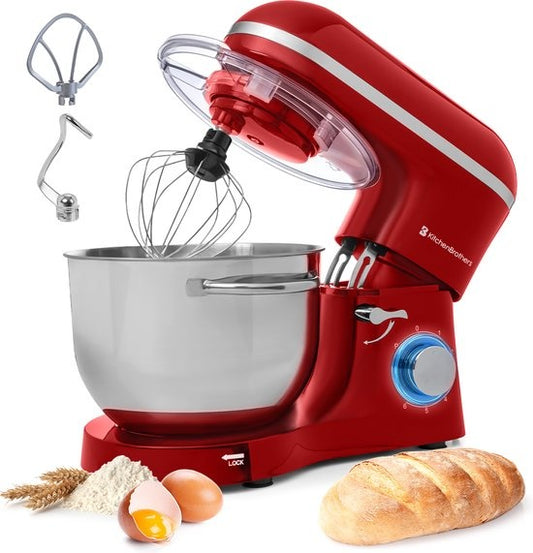 Robot de cuisine - KitchenBrothers - Mixeur de cuisine avec bol de 6L - Acier inoxydable - 1400W - Rouge