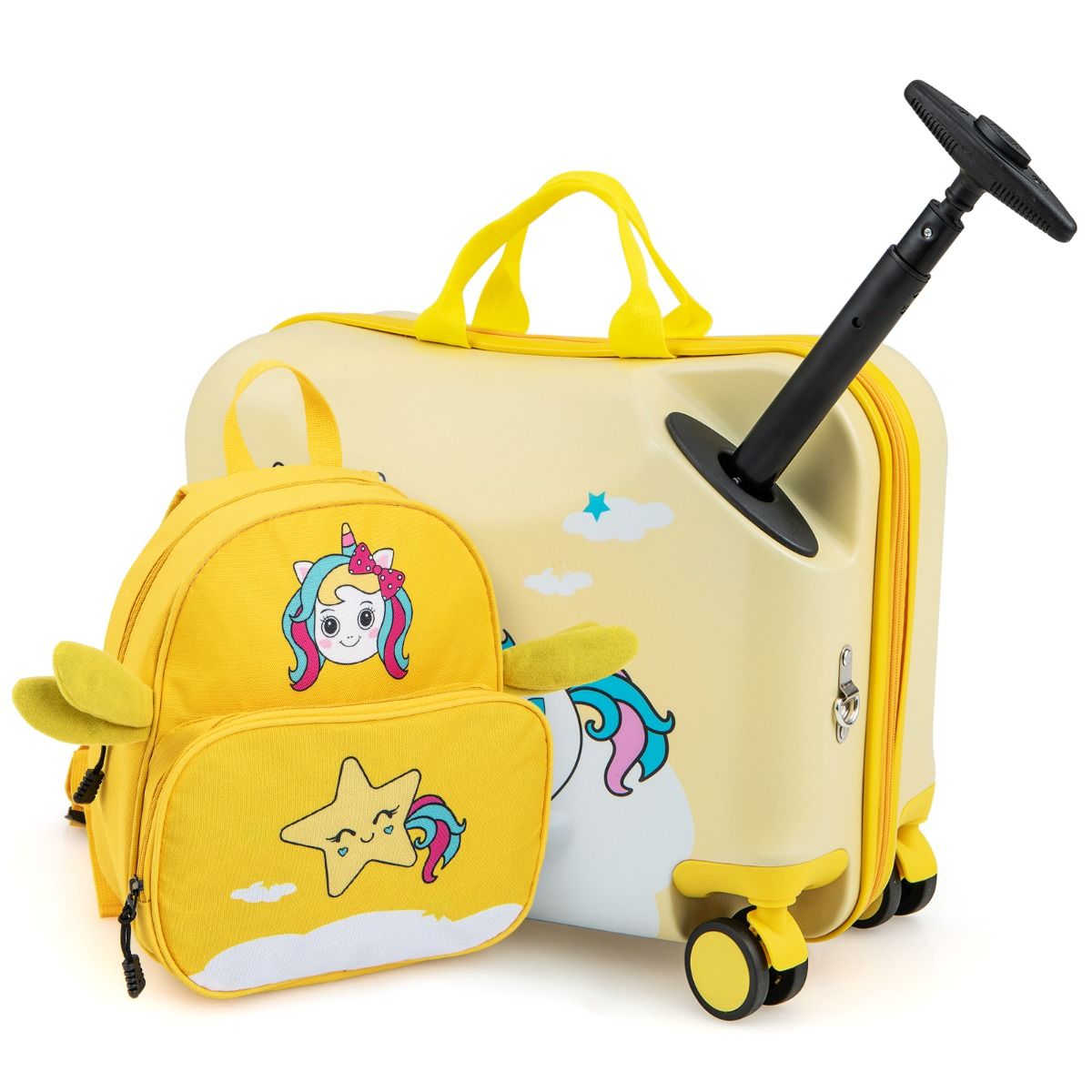 Ensemble valise et sac à dos pour enfants Coast - Valise à roulettes - Sac à dos avec un adorable motif d'abeilles - Jaune