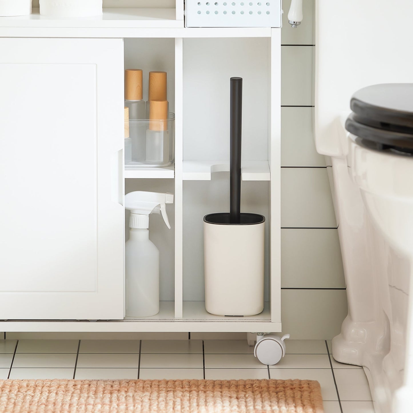SoBuy Meuble de salle de bain à roulettes - étroit - 69 x 52 x 17 cm - blanc