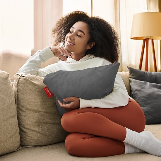 Auronic Heat Pillow - Velvet - 45x45 - Sans fil - Rechargeable - Oreiller électrique - Infrarouge - Gris