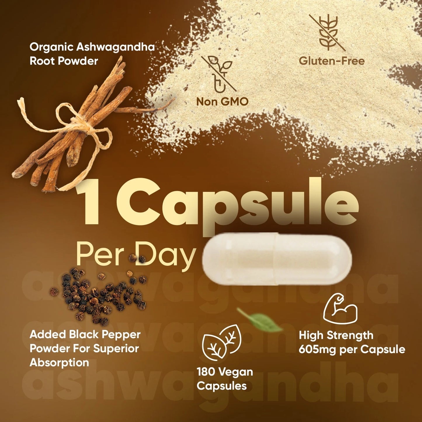 WeightWorld Potent 1200mg Ashwagandha Capsules - 180 Capsules, Organic, High Dose, With Black Pepper,