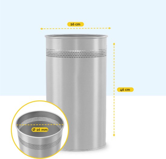 BRASQ Trashcan Metal Office/Home Use - Poubelle - Corbeille à papier - Rond - Poubelles - Argent 21 litres