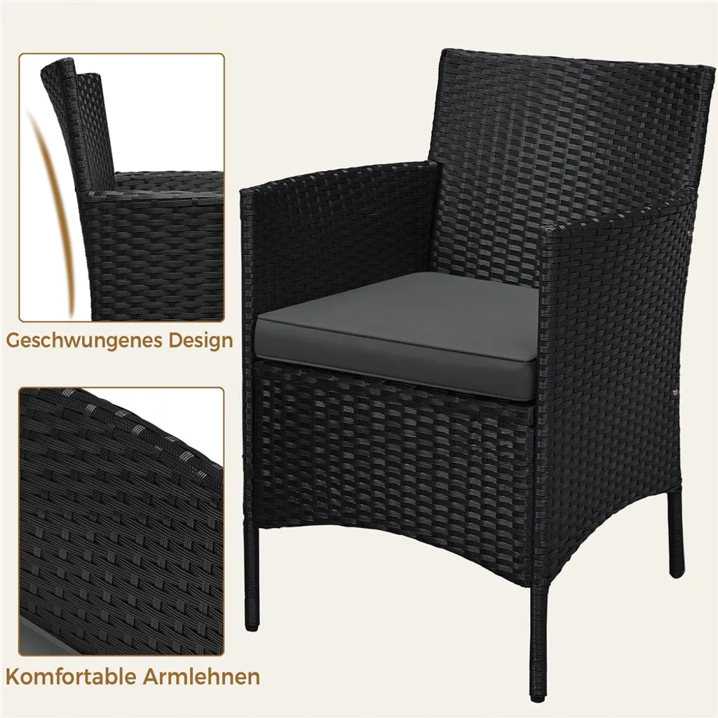 Yaheetech Garden Set 3-Piece - Rattan - Balcony Set - Chairs - Table Black/Grey