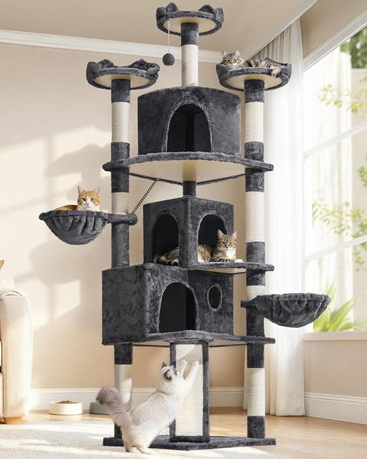 Arbre à chat Yaheetech - 3 maisonnettes pour chats - 194 cm de haut - gris foncé