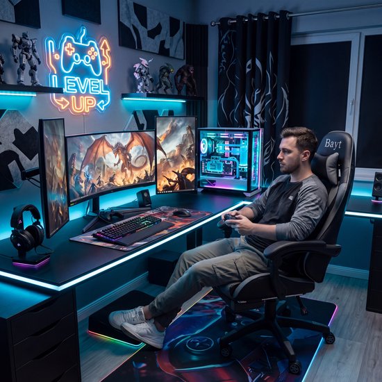 Fauteuil de gaming Bayt - Fauteuil de gaming - Fauteuil de bureau ergonomique - Réglable - Noir et gris