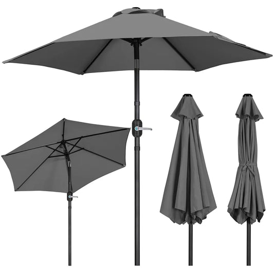 Parasol Yaheetech Ø 226 cm – Gris – 226 x 226 x 240 cm – Avec système de balancement et fonction d'inclinaison