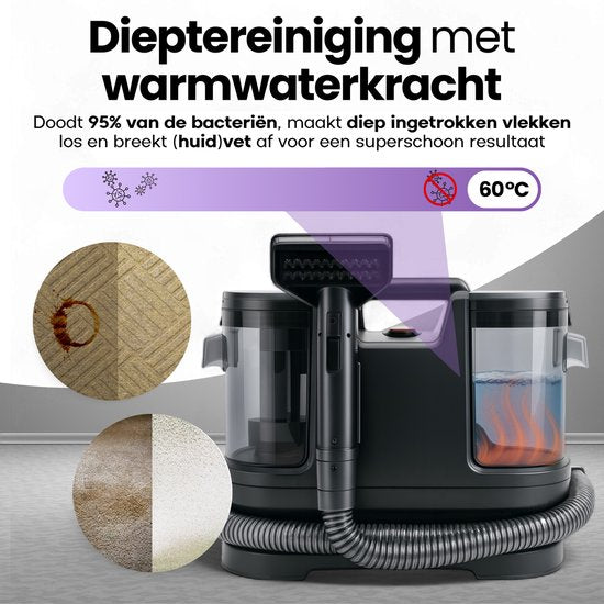 Nettoyeur de tapis Hendriqs® 3-1 à 65 °C avec fonction anti-obstruction | Puissance d'aspiration la plus élevée de sa catégorie - Nettoyeur portable pour éliminer les taches sur les canapés, les textiles et les matelas - Nettoyeur de canapés avec aspirati