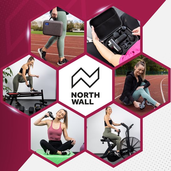 Northwall Massage Gun Professional PRO - Pistolet de massage avec étui et 6 accessoires dont une tête de massage en chêne - Appareil de massage sportif et de relaxation puissant et sans fil