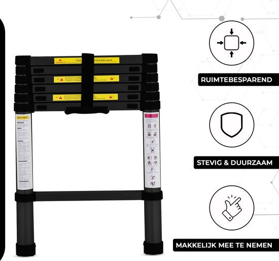 Outbee Telescopic Ladder - Échelle pliante télescopique - Hauteur de travail 2.6m - Aluminium - Noir