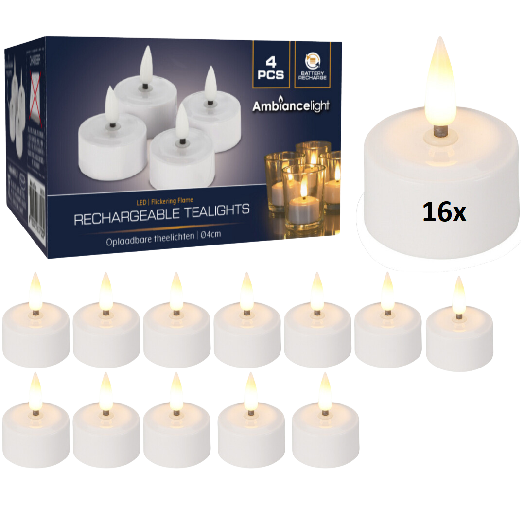 Bougies LED Box 16 pièces Rechargeable - Ø4cm - Chargeur non fourni