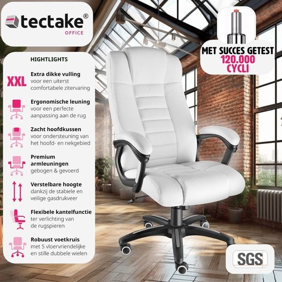 tectake® - Siège de direction de luxe Siège de bureau Siège de bureau - simili cuir - blanc