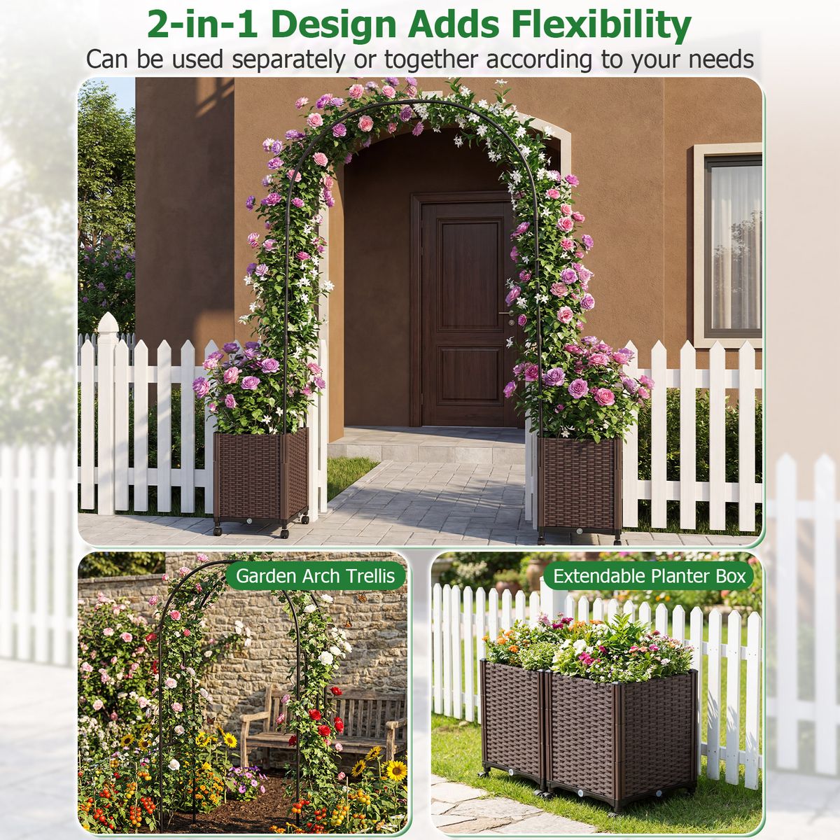 Arche de jardin Coast avec jardinières - système d'arrosage automatique - conception modulaire - noir - 230 cm
