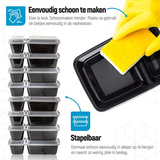 Fitcrafters Meal Prep Trays - Plateaux fraîcheur - Plateaux congélation - 10 pièces - 2 compartiments - 1L - sans BPA