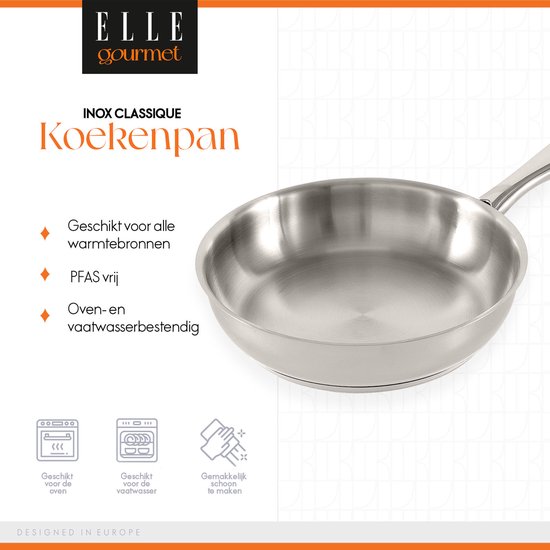 Poêle à frire ELLE Gourmet Classique en acier inoxydable - Ø 20 cm - Sans PFAS - Induction