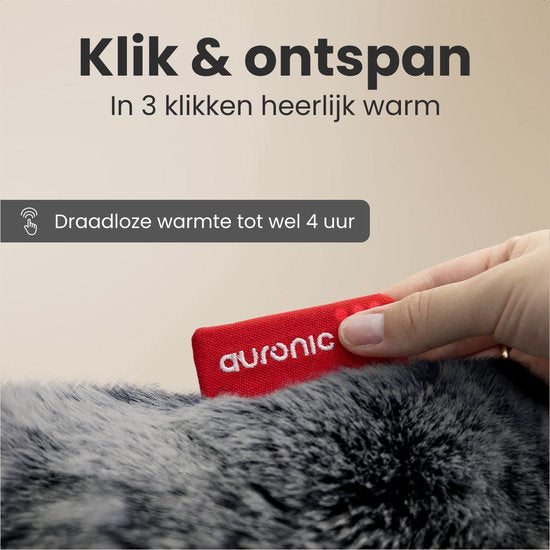 Auronic Heat Cushion - Teddy - 45x60 - Sans fil - Rechargeable - Coussin électrique - Infrarouge - Anthracite