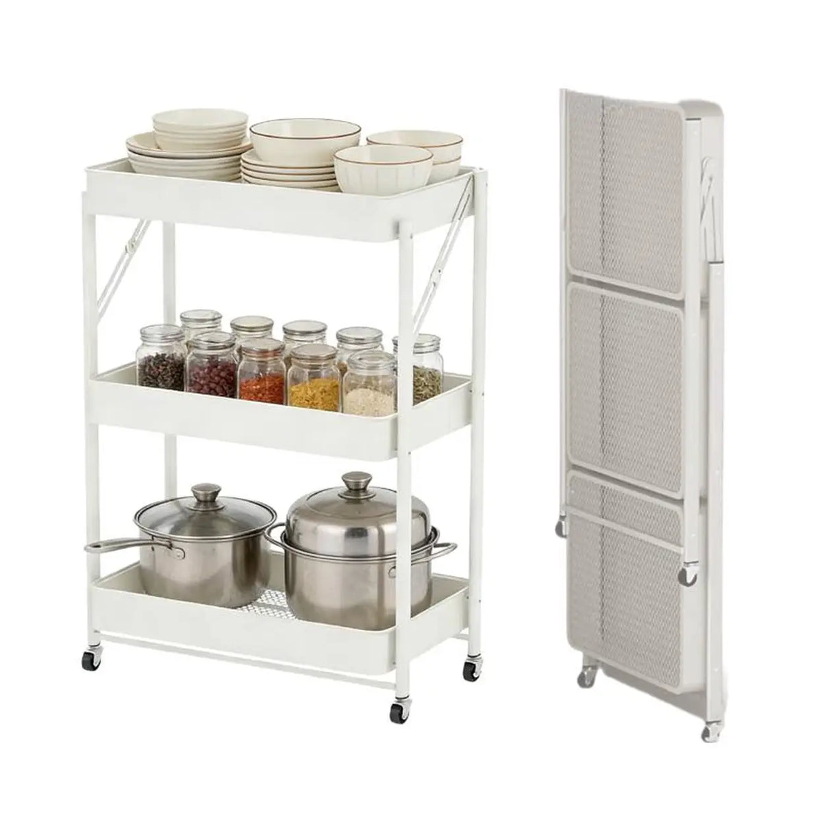 Chariot de cuisine pliable J.ZAO - 30 × 45 × 77 cm - Blanc - 3 niveaux - Mobil et sans montage