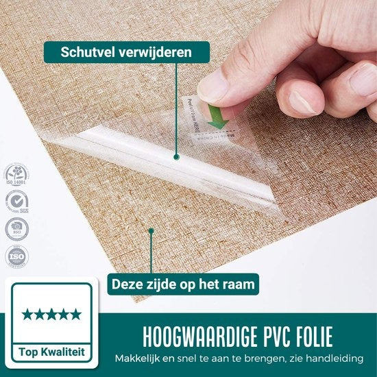 Homewell Film pour fenêtre HR++ 75x300 - Isolation et protection solaire - Anti-glace - Statique - Aspect lin Café