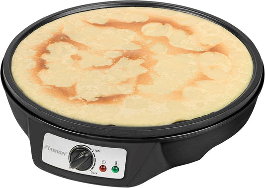 Crêpière Bestron Ø 30 cm - Crêpière avec distributeur de pâte et spatule à crêpes - Revêtement antiadhésif - 1 000 watts - Noir