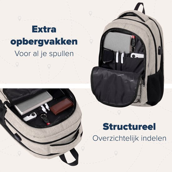 TRVLMORE Sac à dos à vie - Sac à dos avec compartiment pour ordinateur portable de 15,6 pouces - Cartable - Résistant aux éclaboussures - Hommes et femmes - Garçons et filles - 28L - Champagne